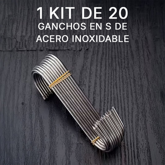 KIT DE 20 GANCHOS EN S DE ACERO INOXIDABLE / PAGO CONTRA ENTREGA