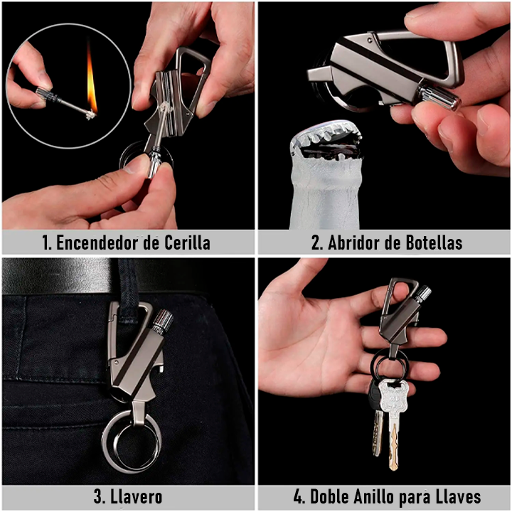 LLAVERO MULTIHERRAMIENTA CON ENCENDEDOR DE PEDERNAL Y MOSQUETÓN TÁCTICO / PAGO CONTRA ENTREGA