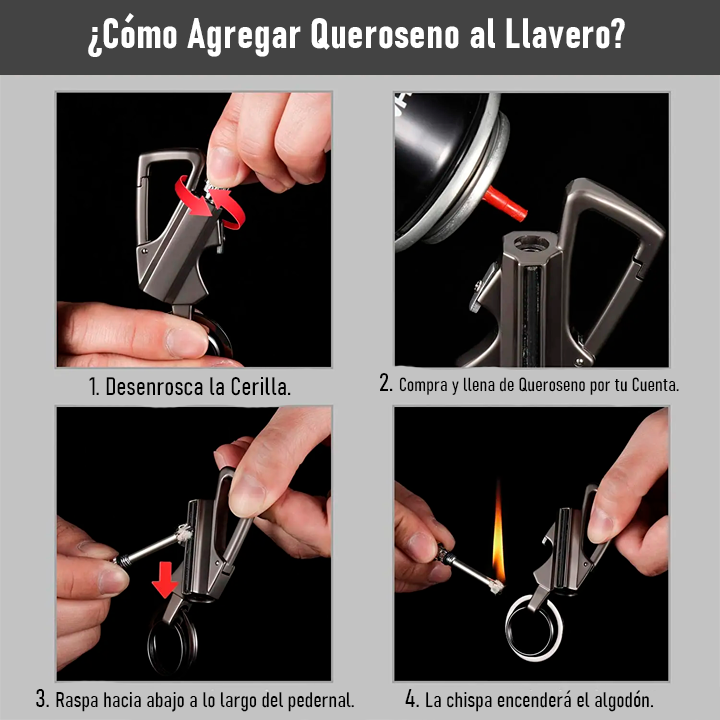 LLAVERO MULTIHERRAMIENTA CON ENCENDEDOR DE PEDERNAL Y MOSQUETÓN TÁCTICO / PAGO CONTRA ENTREGA